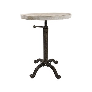 HomeRoots 22" Natural and Black Solid Wood and Metal Height Adjustable Round Pedestal End Table - 1 of 4