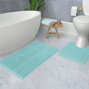 Home Mart Goods 2 Piece Set Spa Blue Soft Cozy Plush Chenille Bath Mat Bathroom Rug - 1 of 4