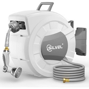 SILVEL 1/2 in x 75 FT Retractable Garden Hose Reel, Upgraded UV Resistant Heavy Duty Automatic Hose Reel Wall Mount with 10 Pattern Nozzle - 1 of 4