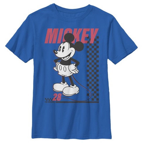 Boy s Mickey Friends 28 Checkered Mickey T Shirt Royal Blue X Small