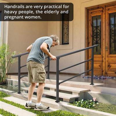 Handrails for Outdoor Steps, Black Wrought Iron Stair Handrail with Installation Kit, Metal Porch Railing