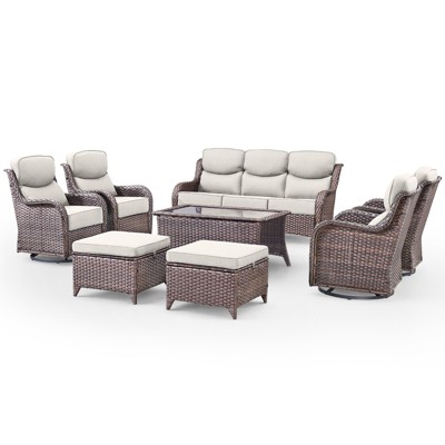 Belord Outdoor Patio Furniture with 6-inch Extra Thick Cushions, High Back Patio Furniture Set with 4 Swivel Chairs, 8 Pieces Outdoor Conversation Set