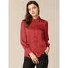 INSPIRE CHIC Women's Puff Long Sleeve Point Collar Vintage Button Work Satin Shirt - 3 of 4