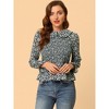 Allegra K Women's Peter Pan Collar Long Sleeve Casual Chiffon Floral Smocked Top - 2 of 4