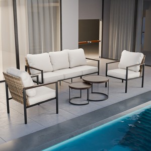 EAGLE PEAK Sunset Dune 5 Piece Collection Modern Outdoor Furniture Set, Patio Wicker Wood Grain Lounge Set - 1 of 4