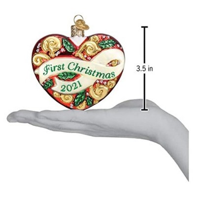 Hand-Painted Glass Heart Tree Topper Ornament, First Christmas 2021