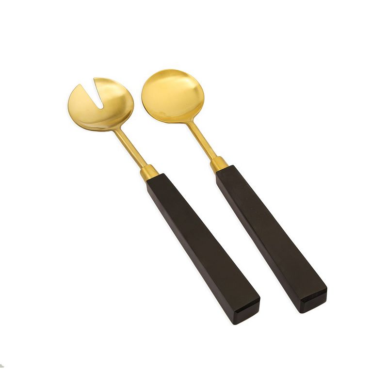 Classic Touch Set of 2 Gold Salad Servers with Black Stone Handles, 1 of 3