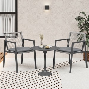 Christopher Knight Home Mikell Outdoor Aluminum Rope Dining Chair (Set of 2) with Water Resistance Cushion, Gray and Black - 1 of 4