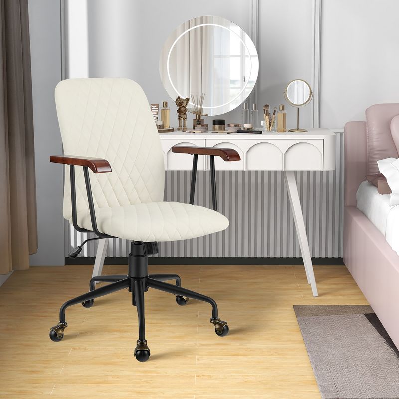 Costway Velvet Home Office Chair Swivel Adjustable Task Chair w/ Wooden Armrest, 5 of 11