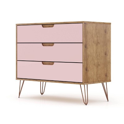 Nature and Rose Pink Mid-Century Night Table with Hairpin Legs
