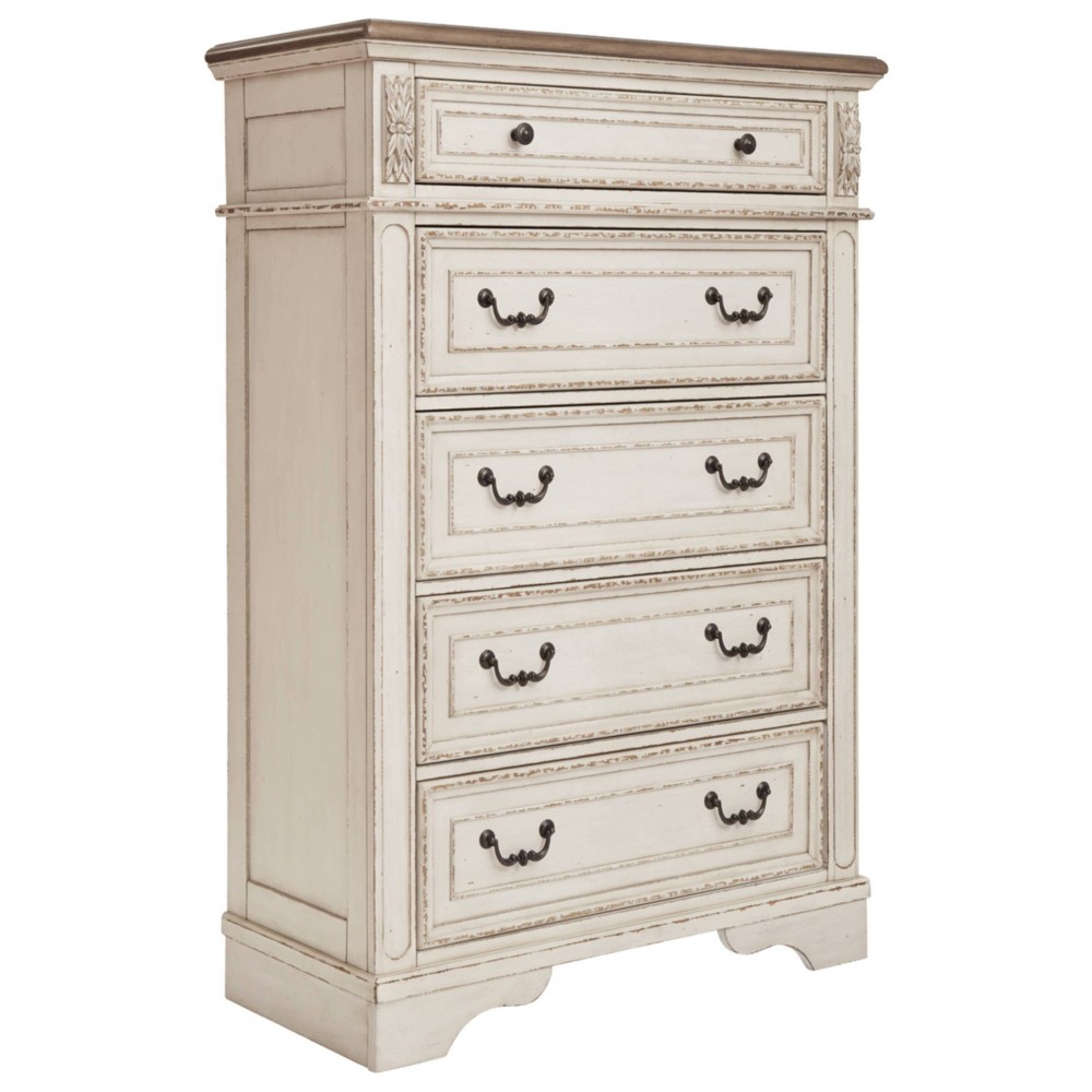 Realyn 5 Drawer Chest Chipped White: Cottage Style Bedroom Storage - Signature Design by Ashley