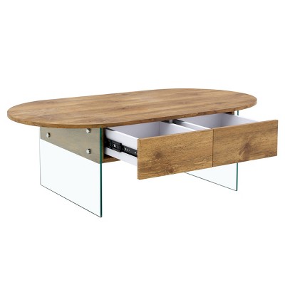 GlasFlength Rectangle Modern Coffee Tables, Center Table with Sleek Minimalist Design for Living Room Decor, Brown,43.3”*23.6”*14.4"