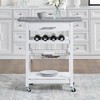 Wooakway 33.5"H Indoor Kitchen Island Trolley Serving Cart with Stainless Steel Marble Top Underneath Drawer Basket Wine Rack Lockable Casters - 2 of 4