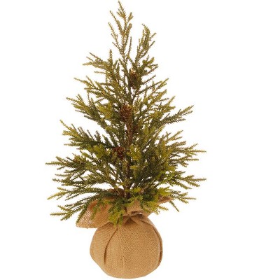 Raz Imports 18" Unlit Artificial Christmas Tree Glitter Pine with Pine Cones and Burlap Base