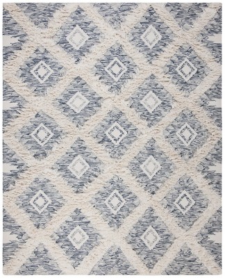 Handmade Rectangular 8' x 10' Blue/Ivory Wool Geometric Area Rug
