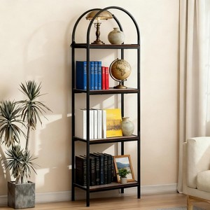 TackView Arched Bookshelf, Industrial Open Back Bookcase, Modern Display Shelving Unit Storage Rack with Metal Frame for Living Room - 1 of 4