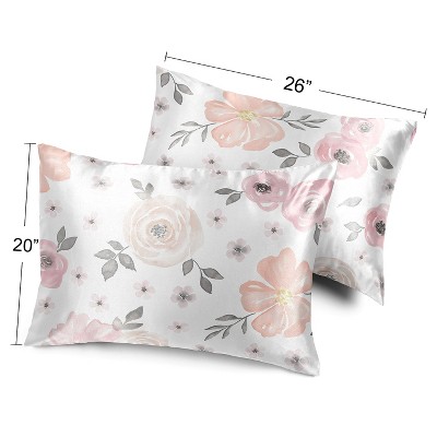 Pink and Grey Floral Satin Standard Pillowcases for Kids