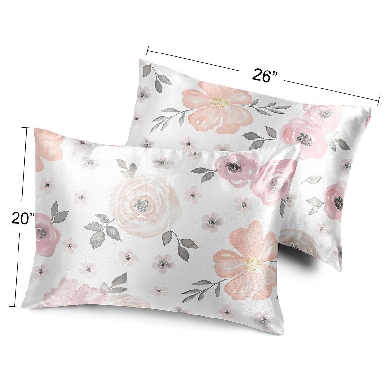 Sweet Jojo Designs Decorative Satin Pillowcases Watercolor Floral Pink and Grey 2pc, 4 of 7