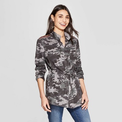 Women s Camo Print Long Sleeve Jacket Knox Rose Gray L Target