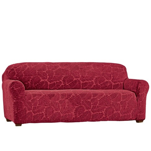 Collections Etc Textured Leaf Stretch Furniture Cover Sofa Red : Target