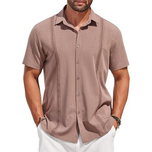 COOFANDY Mens Short Sleeve Cuban Guayabera Shirt Casual Summer Beach Button Down Shirts S-XXXL - 1 of 4