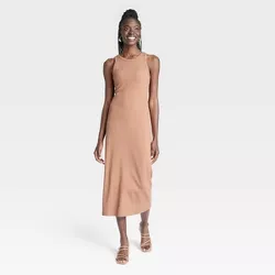 Women's Sleeveless Rib Knit Dress - A New Day™ Brown XL