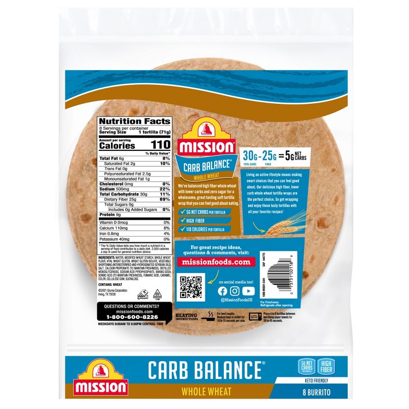 Mission Carb Balance Burrito Size Whole Wheat Flour Tortillas - 20oz/8ct, 2 of 7