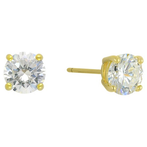 Cubic Zirconia Round Stud Earrings With 14k Gold Plating In
