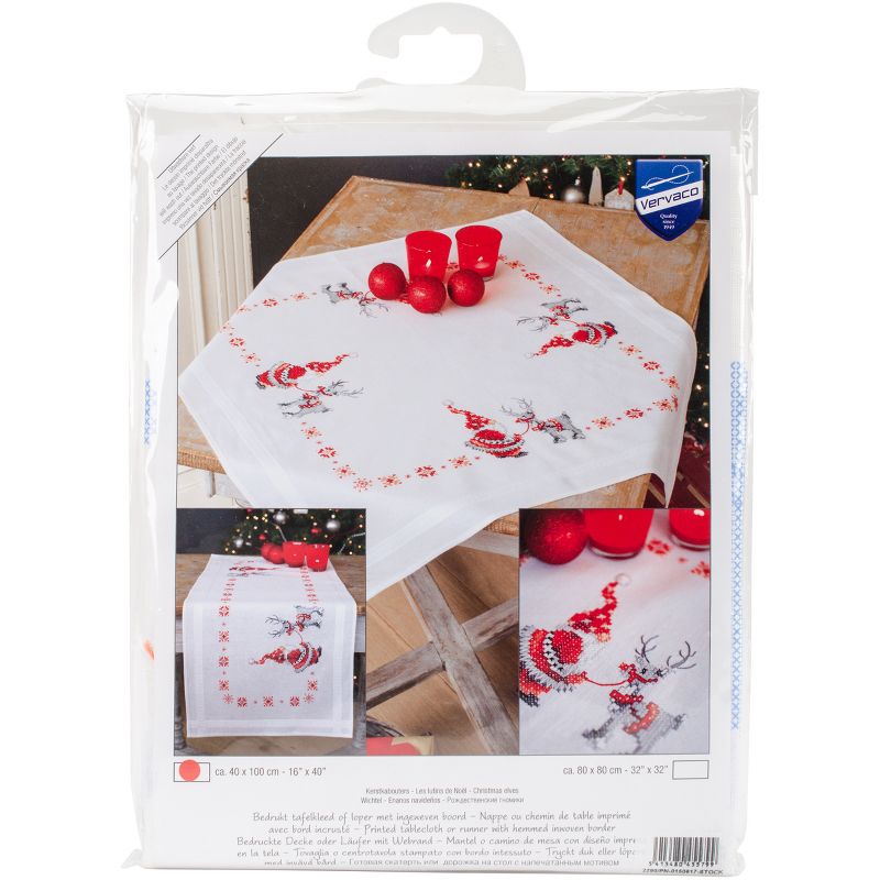 Vervaco Stamped Table Runner Cross Stitch Kit 16"X40"-Christmas Elves, 1 of 9