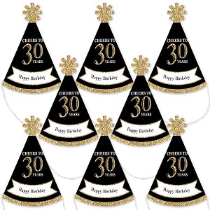 Big Dot of Happiness Adult 30th Birthday - Gold - Mini Cone Birthday Party Hats - Small Little Party Hats - Set of 8 - 1 of 4