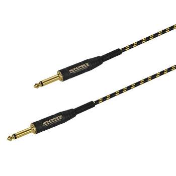 Monoprice Braided Cloth 1/4 Inch (TS) Male 20AWG Instrument Cable Cord - 15 Feet- Black (Gold Plated)
