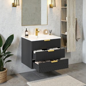 Mshliw 24 Inch Wall Mounted Bathroom Vanity with Double Drawers and Ceramic Basin Sink Floating Modern Bathroom Cabinet with Overflow - 1 of 4