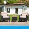 Costway Patiojoy 3PCS Patio Rattan Furniture Set Wooden Armrest Table Top Cushioned Deck Beige/Navy/Off White - 4 of 4