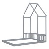 Okak Twin/Full Size Bed Frame with House-Style Roof & Headboard Guardrails,Modern Floor Bed for Toddlers/Kids Bedroom - 2 of 4