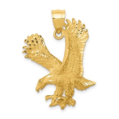 Black Bow Jewelry 14k Yellow Gold Satin & Diamond-Cut Eagle Pendant, 23 x 33mm