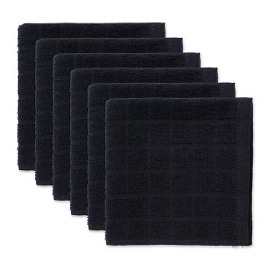 Design Imports  Windowpane Terry Dishcloth Set 6 Piece, 12X12", Black - 1 of 4
