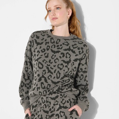 Women's Leopard Bats Fleece Graphic Sweatshirt - Charcoal Gray