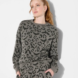 Women's Leopard Bats Fleece Graphic Sweatshirt - Charcoal Gray - 1 of 3