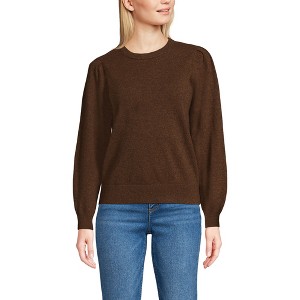 Lands' End Women's Cashmere Puff Sleeve Crew Neck Sweater - 1 of 3