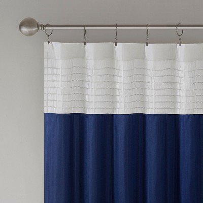 Navy and White Faux Silk Light-Filtering Drapes