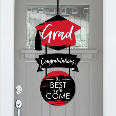 Big Dot of Happiness Red Grad - Best is Yet to Come - Hanging Porch  Red Graduation Party Outdoor Decorations - Front Door Decor - 3 Piece Sign