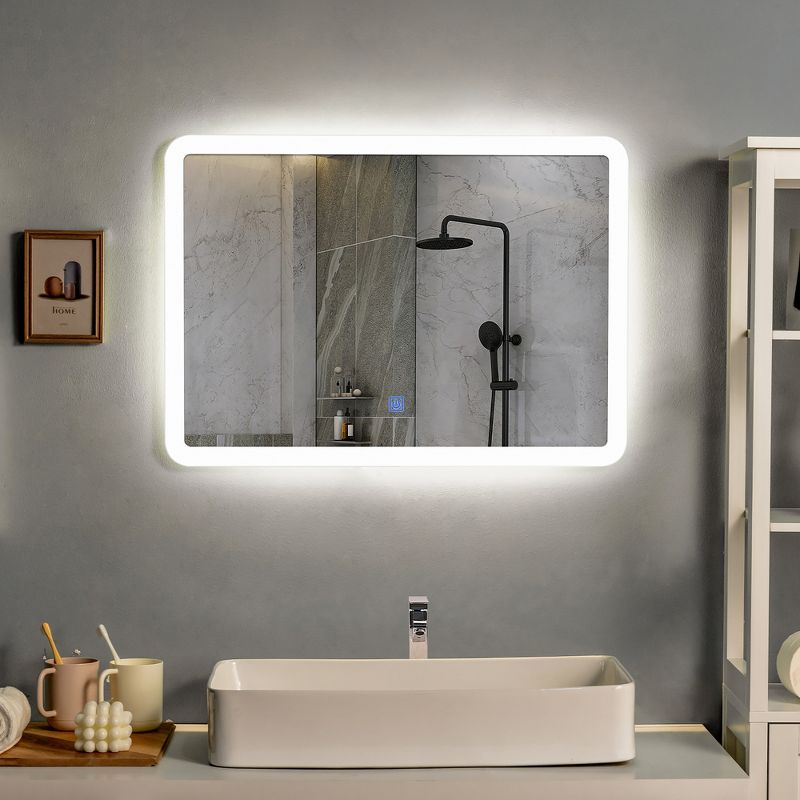 Costway Wall Mounted Rectangle Bathroom LED Mirror Dimmable Touch 3-Color Frameless, 3 of 11