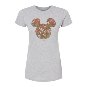 Women's - Disney - Floral Mickey Ears Fitted Graphic T-Shirt - 1 of 2