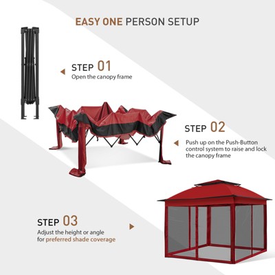 Red Steel Pop-Up Gazebo with Mesh Sidewalls