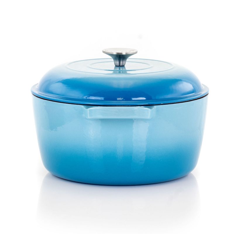 MegaChef 5 Quarts Round Enameled Cast Iron Casserole with Lid in Blue, 4 of 12
