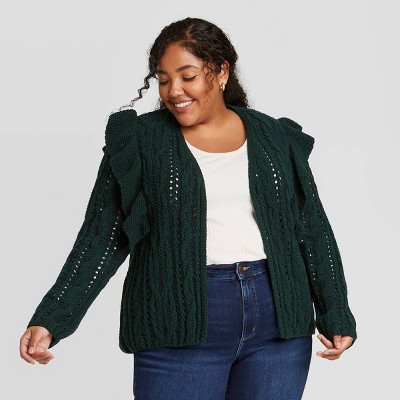 green ruffle cardigan