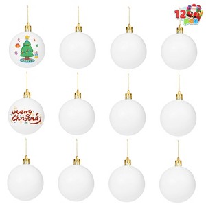 Joyfy Christmas Ornaments, DIY Art & Craft Christmas Tree Decorations Indoor, 12/24ct Blank White Hanging Balls for Xmas Party Favors Supplies - 1 of 4