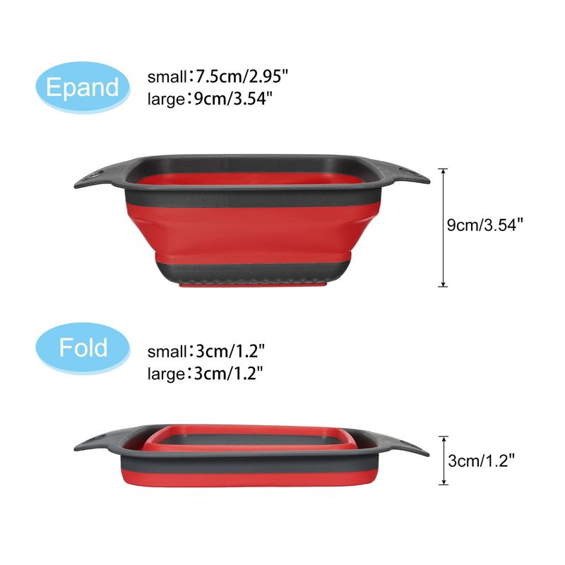 Unique Bargains Collapsible Colander Set Square Foldable Food Strainer with Handle Space Saving Design, 4 of 6