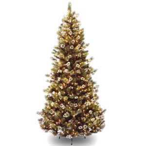 National Tree Company 7.5 ft. Glittery Pine Slim Tree with Clear Lights - 1 of 4