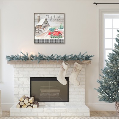 Christmas Red Truck and Barn Framed Canvas Wall Art